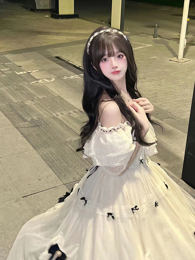Vintage Ball Gown Off The Shoulder White Chiffon Summer 18Th Birthday Dresses Lolita Dresses Birthday Outfits