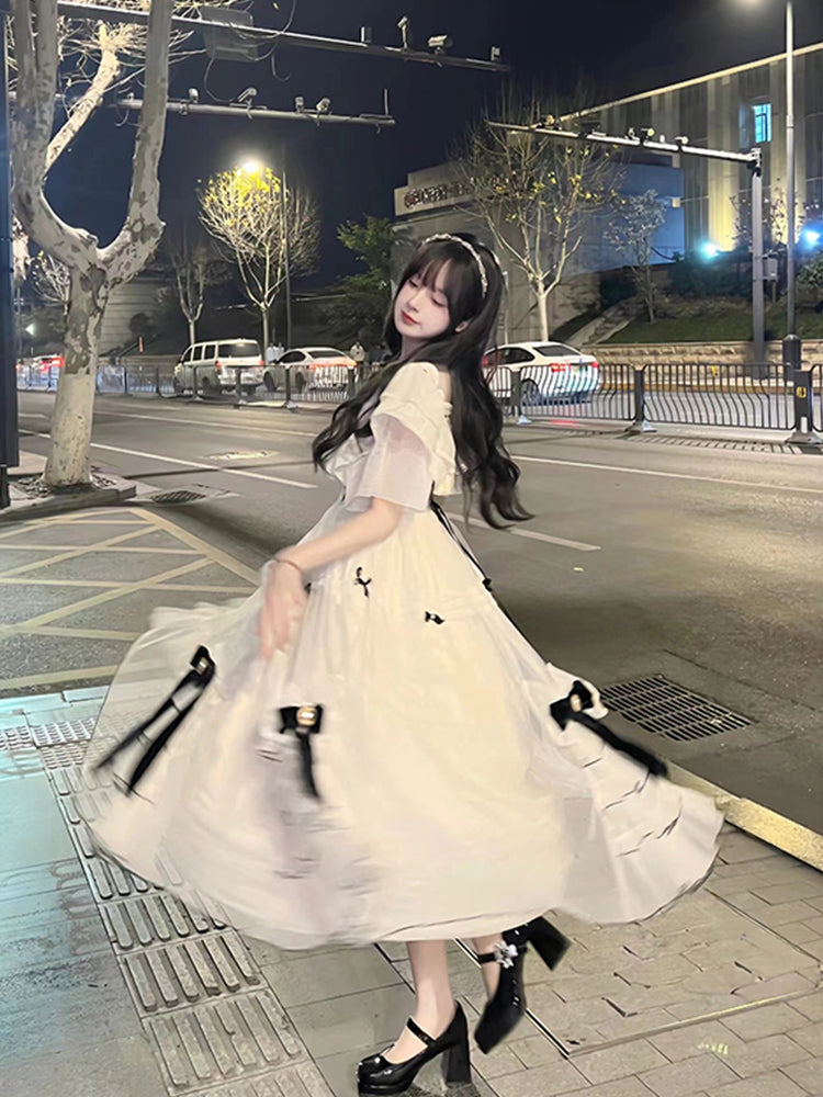 Vintage Ball Gown Off The Shoulder White Chiffon Summer 18Th Birthday Dresses Lolita Dresses Birthday Outfits Main image