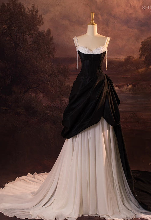 Vintage Ball Gown Spaghetti Straps Black Long Formal Prom Dresses 1950S Retro Formal Evening Dresses Secondary image