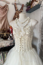 Vintage Ball Gown Spaghetti Straps Sleeveless Long White Formal Dresses Formal Prom Dresses