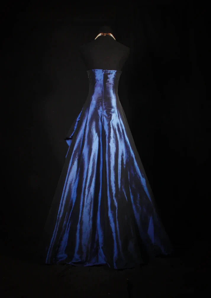 Vintage Ball Gown Strapless Navy Blue Satin Long Formal Prom Dresses Party Dresses