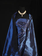 Vintage Ball Gown Strapless Navy Blue Satin Long Formal Prom Dresses Party Dresses
