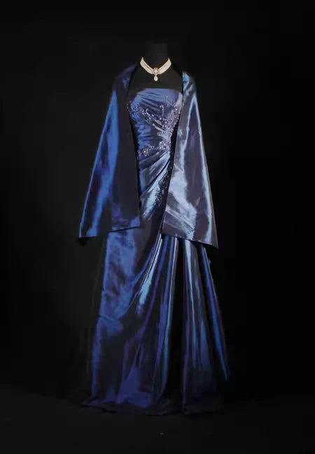 Vintage Ball Gown Strapless Navy Blue Satin Long Formal Prom Dresses Party Dresses Secondary image