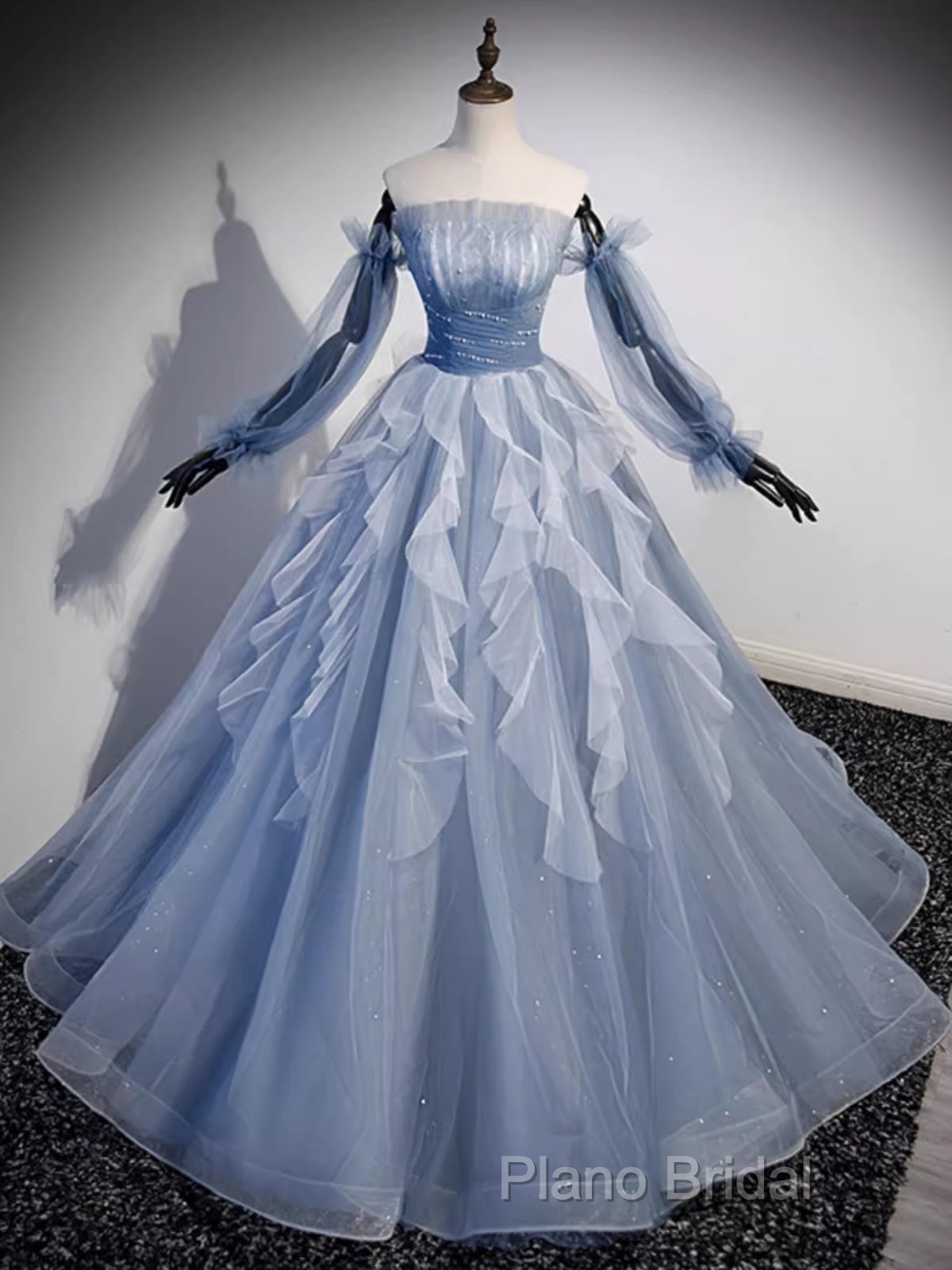 Vintage Ball Gown Strapless Satin Dusty Blue Tulle Long Formal Prom Dresses Formal Dresses Secondary image