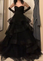 Vintage Ball Gown Strapless Sleeveless Long Tulle Black Formal Prom Dresses