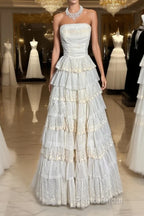 Vintage Ball Gown Strapless White Lace Formal Prom Gown Fairy Formal Prom Dresses