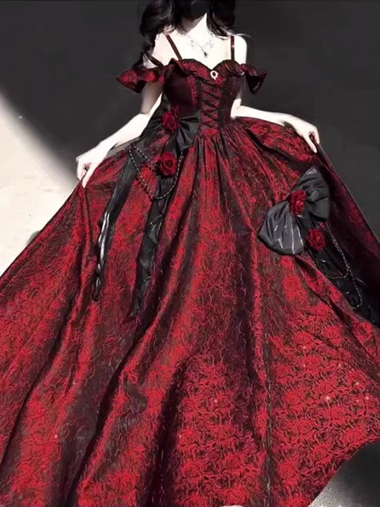 Vintage Ball Gown Straps Long Burgundy Ruffles Lace Formal Prom Dresses Birthday Outfits Secondary image