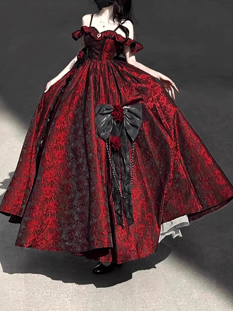 Vintage Ball Gown Straps Long Burgundy Ruffles Lace Formal Prom Dresses Birthday Outfits