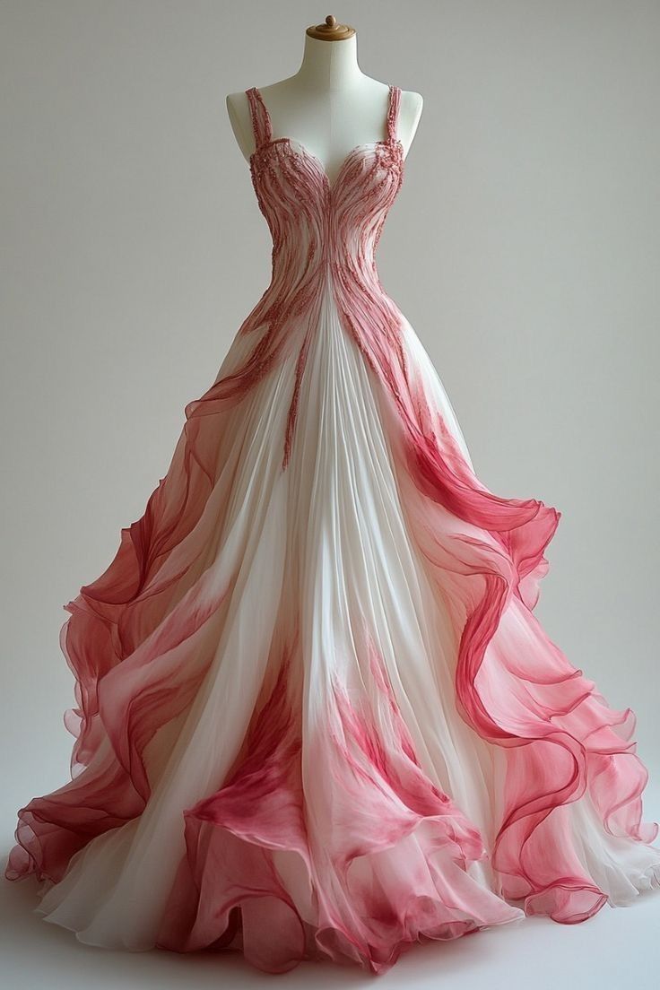 Gradient Pink A-Line V Neck Tulle Long Formal Prom Dresses,Gradient Pink Formal Party Dresses Main image