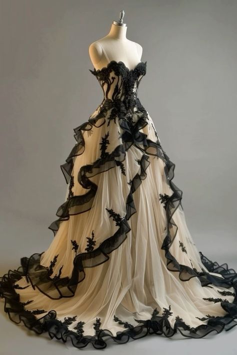 Vintage Ball Gown Sweetheart Black Tulle Formal Prom Dresses Long Ruffles Formal Evening Dresses Main image