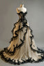 Vintage Ball Gown Sweetheart Black Tulle Formal Prom Dresses Long Ruffles Formal Evening Dresses