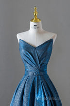 Vintage Ball Gown Sweetheart Blue Sequin Long Formal Prom Gown Fairy Formal Prom Dresses