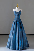 Vintage Ball Gown Sweetheart Blue Sequin Long Formal Prom Gown Fairy Formal Prom Dresses