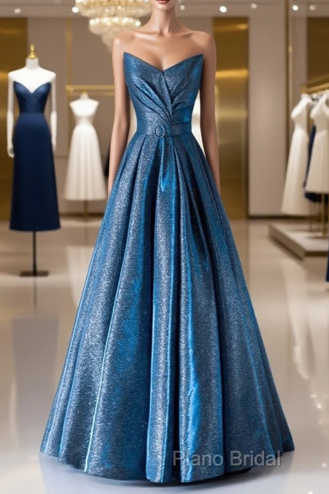 Vintage Ball Gown Sweetheart Blue Sequin Long Formal Prom Gown Fairy Formal Prom Dresses