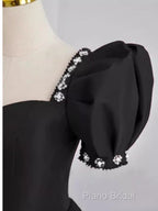 Vintage Ball Gown Sweetheart Satin Black Long Formal Prom Dresses Formal Dresses