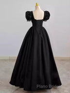 Vintage Ball Gown Sweetheart Satin Black Long Formal Prom Dresses Formal Dresses