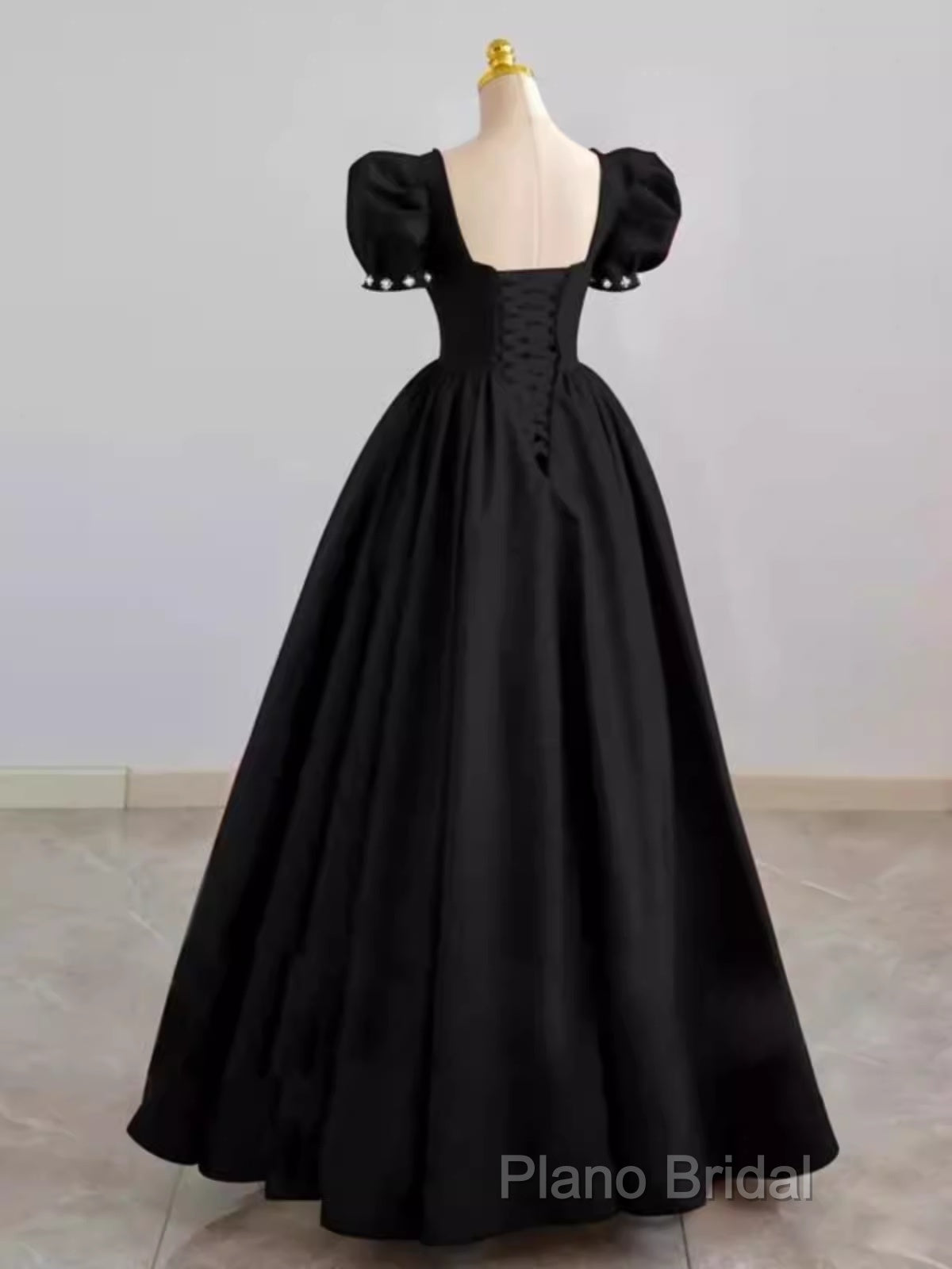 Vintage Ball Gown Sweetheart Satin Black Long Formal Prom Dresses Formal Dresses