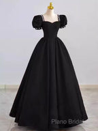 Vintage Ball Gown Sweetheart Satin Black Long Formal Prom Dresses Formal Dresses