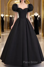 Vintage Ball Gown Sweetheart Satin Black Long Formal Prom Dresses Formal Dresses