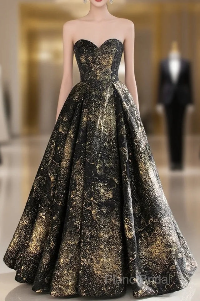 Vintage Ball Gown Sweetheart Sleeveless Long Formal Prom Gown Fairy Black Formal Prom Dresses