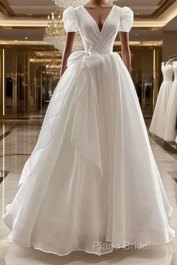 Vintage Ball Gown V Neckline Chiffon White Long Wedding Dresses Brides Dresses Main image