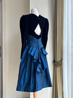 Vintage Black And Blue A-Line Long-Sleeved Velvet And Satin Formal Prom Dresses
