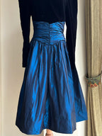 Vintage Black And Blue A-Line Long-Sleeved Velvet And Satin Formal Prom Dresses