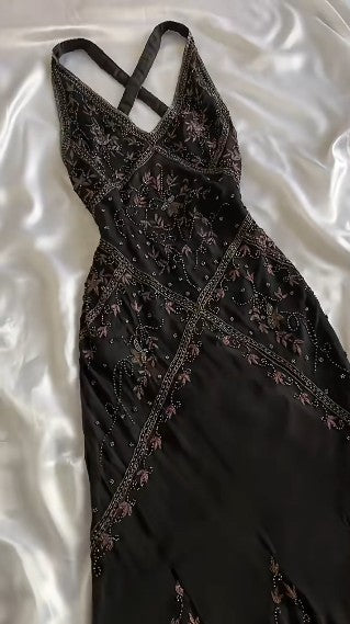 Vintage Black Beaded Halter Neck Mermaid Chiffon Prom Dress For Party Enchanted Backless Sleeveless Evening Gown Secondary image