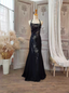 Vintage Black Mermaid Halter Neck Beaded Chiffon Long Formal Prom Dresses
