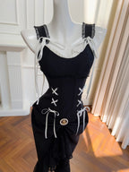 Vintage Black Mermaid Lace And Satin Long Formal Prom Dresses
