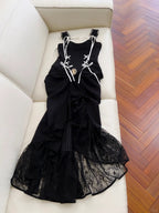 Vintage Black Mermaid Lace And Satin Long Formal Prom Dresses