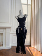 Vintage Black Mermaid Lace And Satin Long Formal Prom Dresses