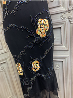 Vintage Black Mermaid Spaghetti Strap Gold Rose Beaded Embroidery Chiffon Long Formal Prom Dresses