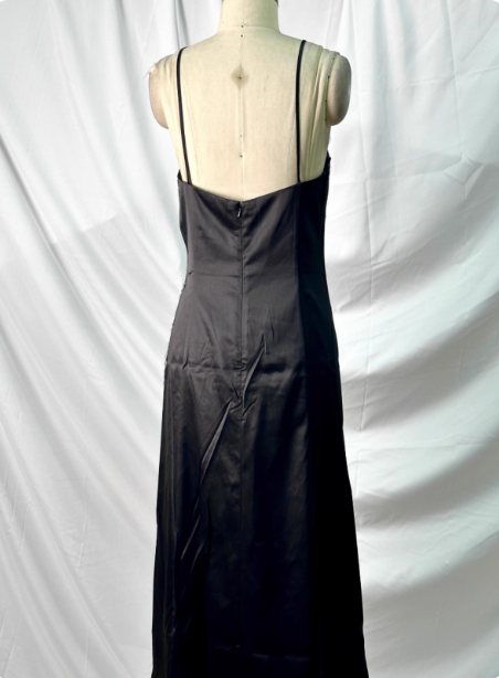 Vintage Black Peacock Feather Embroidered Slim-Fit Satin Long Formal Prom Dresses