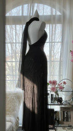 Vintage Black Pink Diamond Halter Neck Chiffon Mermaid Prom Gown Formal Prom Dresses