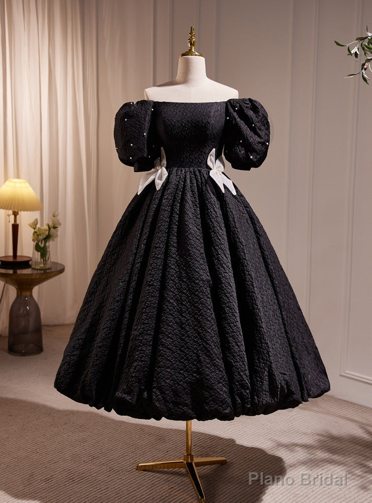 Vintage Black Puff Sleeve Prom Dress Main image