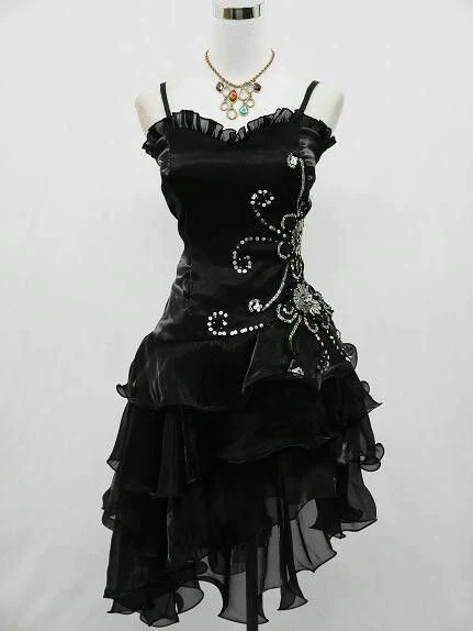 Vintage Black Straps Beaded Formal Evening Dresses Ruffled Homecoming Dresses