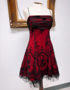 Vintage Black Tulle Lace Pink Satin A-Line Birthday Short Skirt Homecoming Dresses