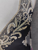 Vintage Black V-Neck Beaded Chiffon Long Formal Prom Dresses