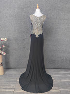 Vintage Black V-Neck Beaded Chiffon Long Formal Prom Dresses