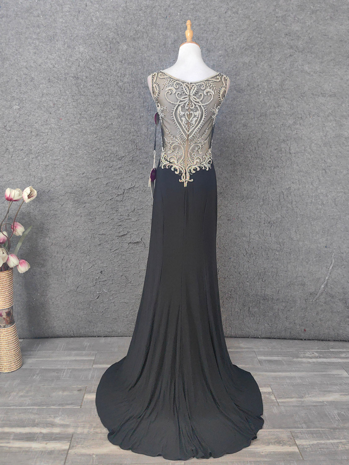 Vintage Black V-Neck Beaded Chiffon Long Formal Prom Dresses