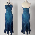 Vintage Blue Chiffon Long Formal Prom Dresses Elegant  Beaded Party Dresses
