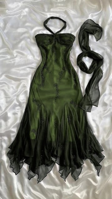 Vintage Blue Chiffon Long Formal Prom Dresses Elegant  Beaded Party Dresses