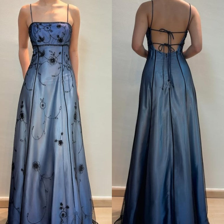 Vintage Blue Gradient Empire Formal Prom Dresses Backless Romantic Beaded Formal Evening Dresses Guest Dresses Secondary image