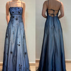 Vintage Blue Gradient Empire Formal Prom Dresses Backless Romantic Beaded Formal Evening Dresses Guest Dresses