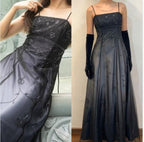 Vintage Blue Gradient Empire Formal Prom Dresses Backless Romantic Beaded Formal Evening Dresses Guest Dresses