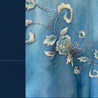 Vintage Blue Satin Beaded Embroidery V-Neck Mermaid Prom Dress