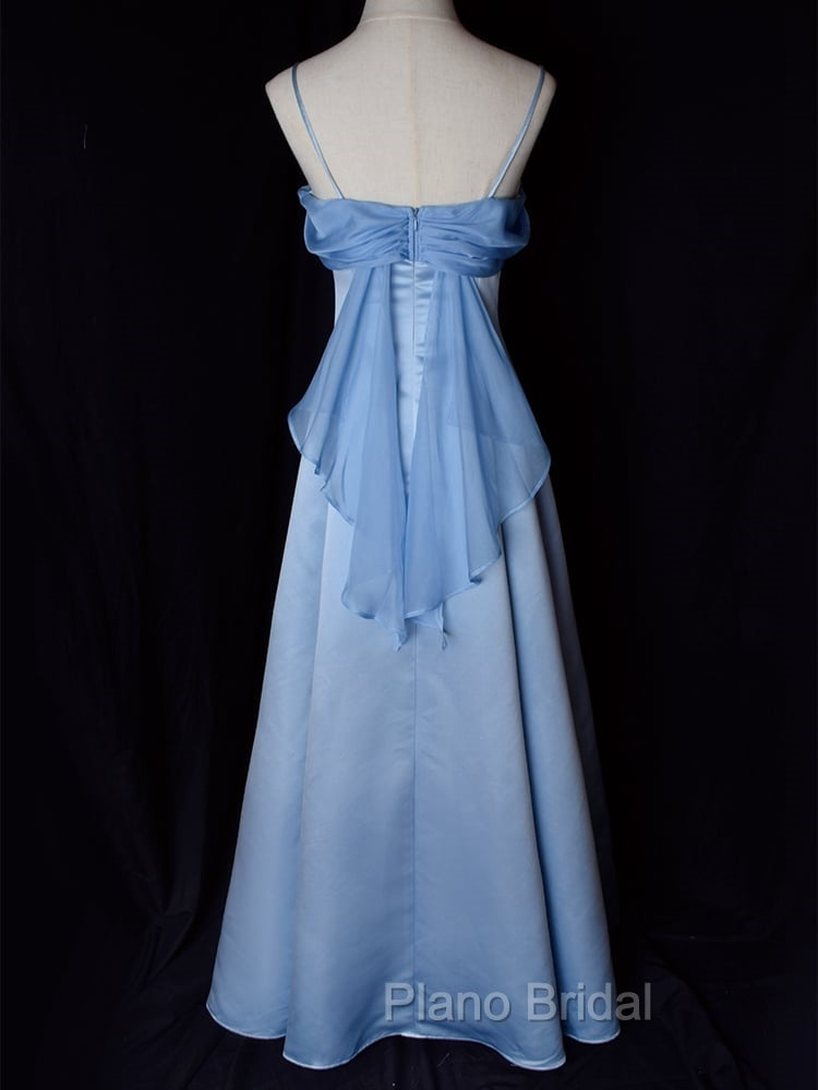 Vintage Blue Satin Spaghetti Straps Gown Elegant Dresses