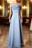 Vintage Blue Satin Spaghetti Straps Gown Elegant Dresses