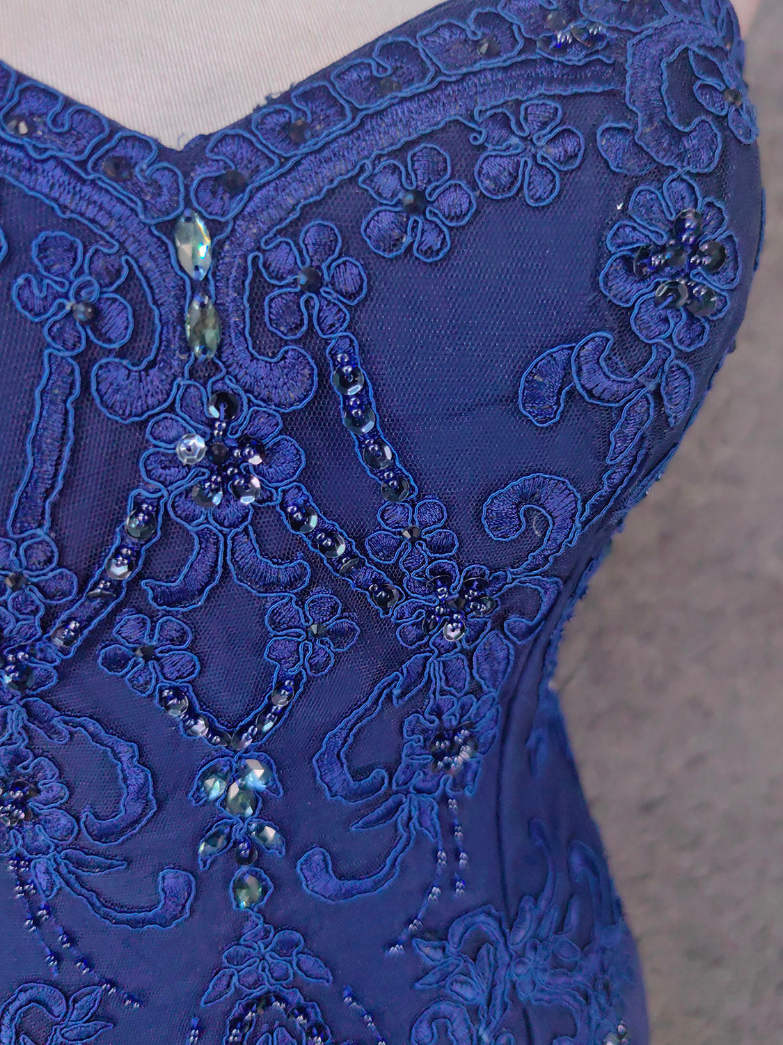 Vintage Blue Sweetheart Neck Embroidered Chiffon Long Formal Prom Dresses